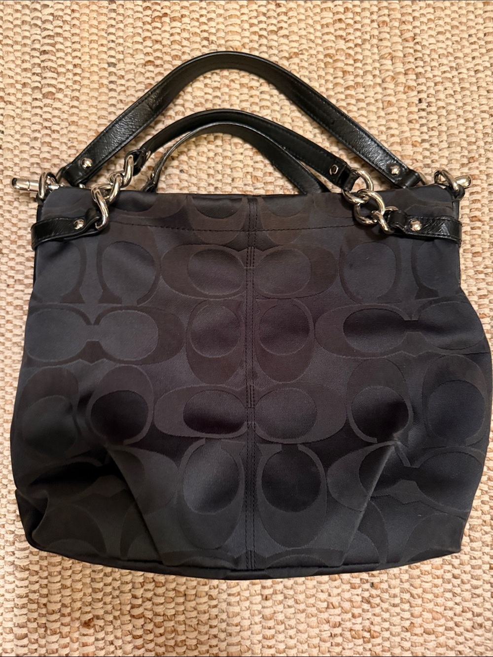 Coach Black Signature Jacquard Tote with Leather Trim F171183 Size 14x4x11 - Picture 6 of 11
